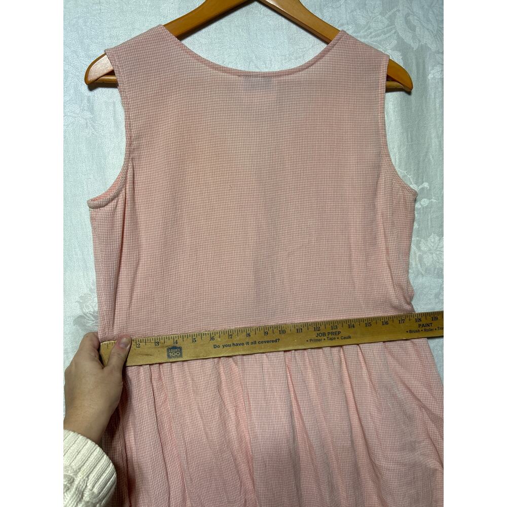 Vintage Midi Shirt Dress 10 Pink Gingham Embroidered Sleeveless Pockets Prairie - Picture 7 of 10